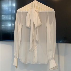 Ralph Lauren sheer creme pussy bow blouse